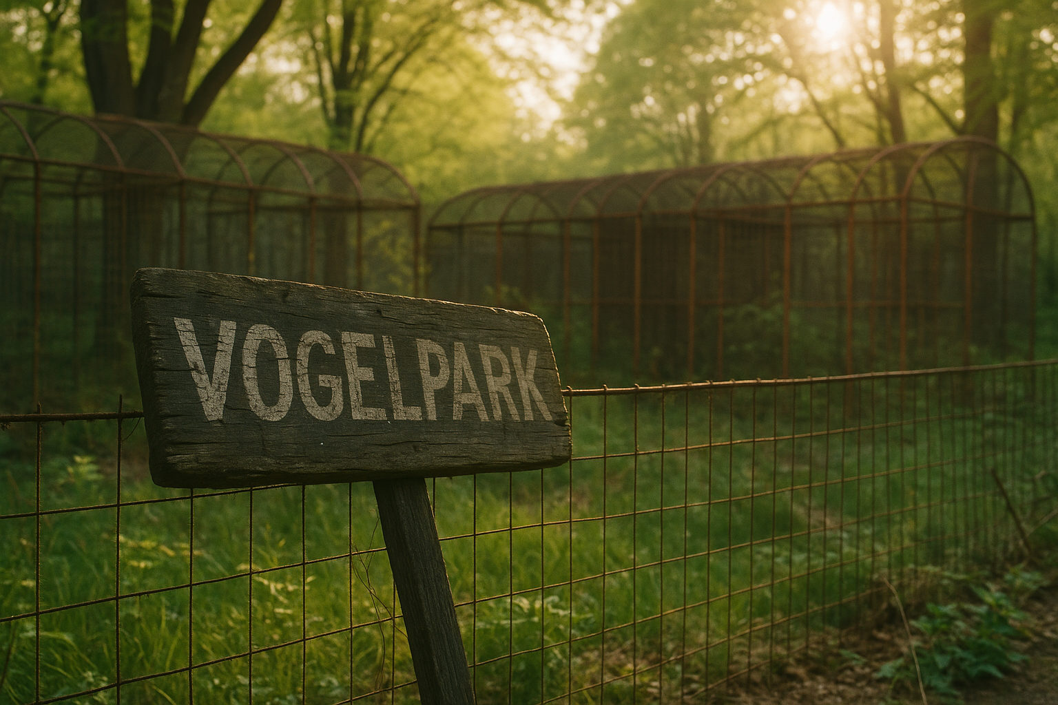 Verwittertes Schild des ehemaligen Vogelparks Linkenheim